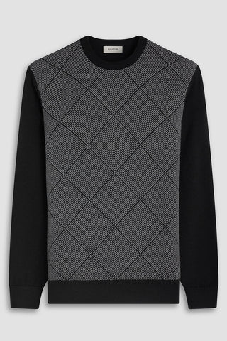 Diamond Pattern Crew Neck Sweater in Black