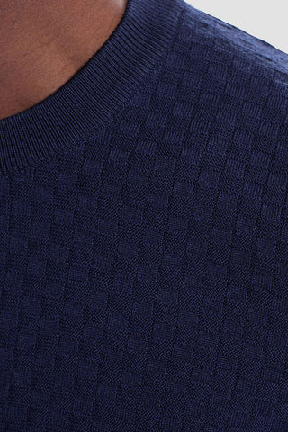 Basketweave Crew Neck Sweater in Navy