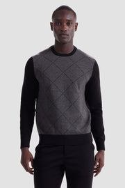 Diamond Pattern Crew Neck Sweater in Black