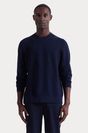 Basketweave Crew Neck Sweater in Navy