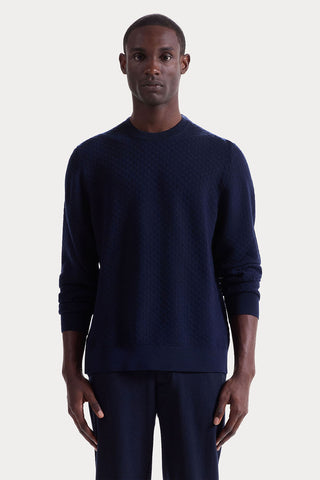 Basketweave Crew Neck Sweater in Navy
