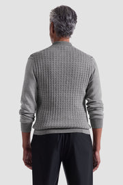 Cable Stitch 3 Button Long Sleeve Polo Sweater in Black