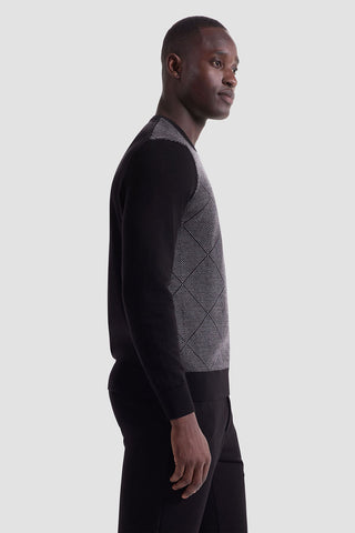 Diamond Pattern Crew Neck Sweater in Black