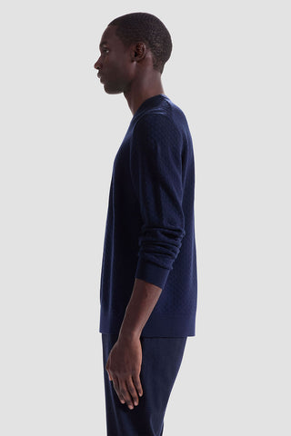 Basketweave Crew Neck Sweater in Navy