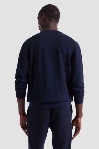 Basketweave Crew Neck Sweater in Navy