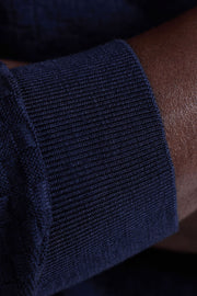 Basketweave Crew Neck Sweater in Navy