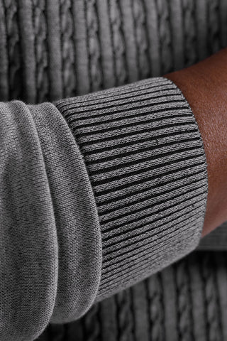 Cable Stitch 3 Button Long Sleeve Polo Sweater in Black