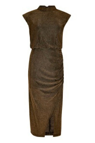 Sparkle Mock-Neck Ruched Dress in Burnished Gold