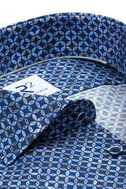 Long-Sleeved Casual Shirt Navy Blue Circle Print