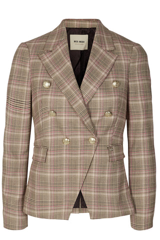 Beliz Fara Double-Breasted Blazer Plaid