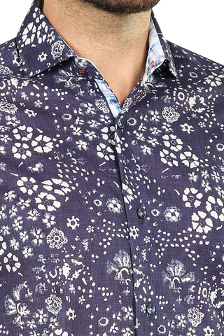 Long Sleeves Sport Blue Floral Shirt.  4046 LS