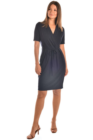 Faux-Wrap Knit Dress Light Blue