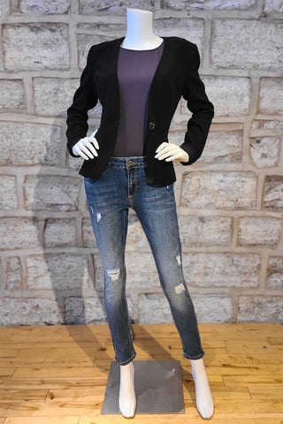 Flat-Lapel, One-Button Blazer Black