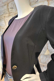 Flat-Lapel, One-Button Blazer Black