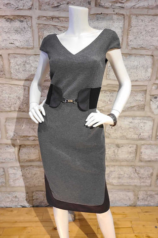 Cap-Sleeved, V-Neck Stretch-Twill Dress Grey