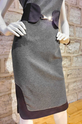 Cap-Sleeved, V-Neck Stretch-Twill Dress Grey