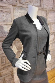 Cap-Sleeved, V-Neck Stretch-Twill Dress Grey