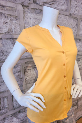 Short-Sleeved V-Neck Button-Front Knit Shell Two Colours