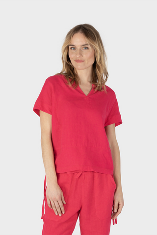 Short Sleeved Linen Top in Two Colours