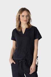Short Sleeved Linen Top in Two Colours