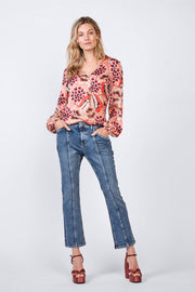 V-neck top with large floral print
