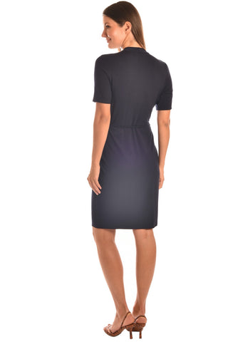 Faux-Wrap Knit Dress Light Blue
