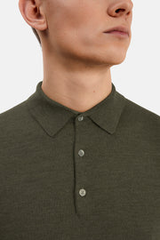 Klint Long-Sleeved Knit Polo Olive Night Mélange