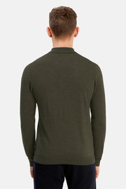 Klint Long-Sleeved Knit Polo Olive Night Mélange