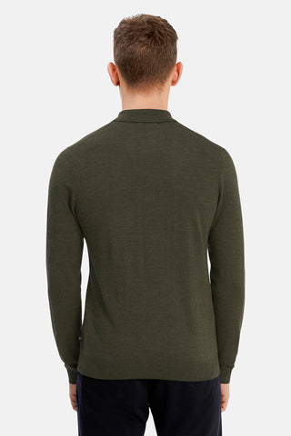 Klint Long-Sleeved Knit Polo Olive Night Mélange