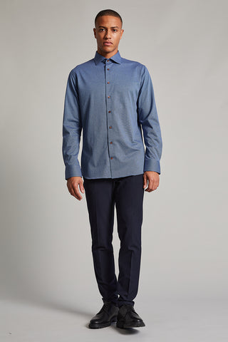 Long Sleeve Casual Shirt in Dark Navy Microprint