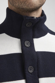 Anders Windproof, Mock-T Cotton Sweater in Navy-and-White Stripes