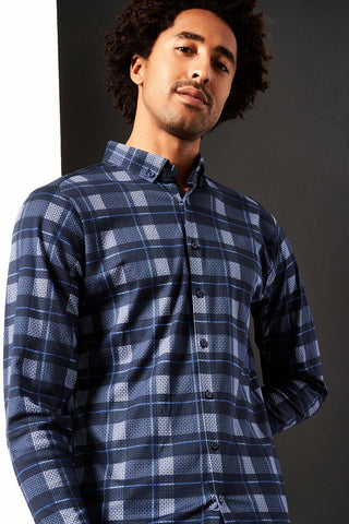 Long-Sleeved Sport Shirt in Blue Plaid