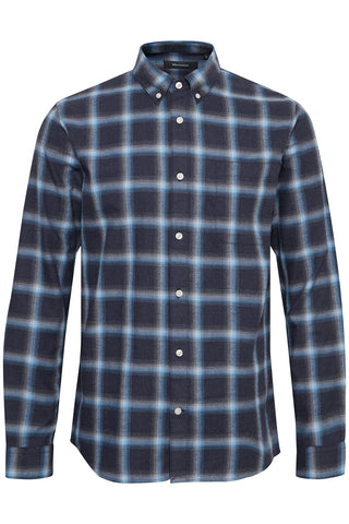 Trostol Long-Sleeved Flannel Shirt in Dark Navy check