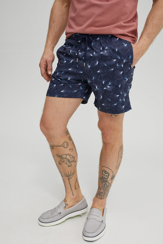 Blue Large Leaf Print Swim shorts