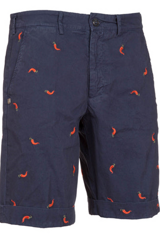Hot Peppers Embroidered Bermuda Short - Navy