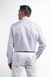 Long-Sleeved Modern Fit Dress Shirt in White-Blue Broken Check