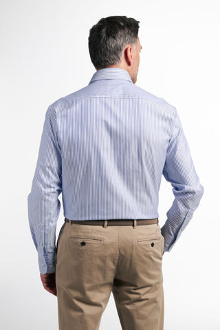 Long-Sleeved Comfort Fit Dress Shirt in Blue Banker's Stripe