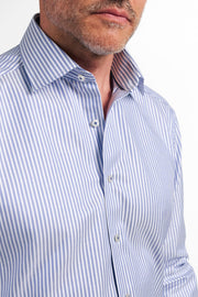 Long-Sleeved Comfort Fit Dress Shirt in Blue Banker's Stripe