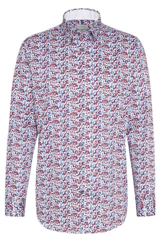 Long-Sleeved, Button-Down Sport Shirt Red Floral