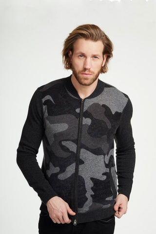 Full-Zip Cashmere Sweater Grey-Pepper Camo