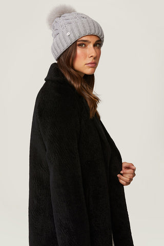 Amalie Cable-Knit Hat with Removable Pompom