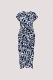 Brushstroke Print Faux Wrap Midi Dress