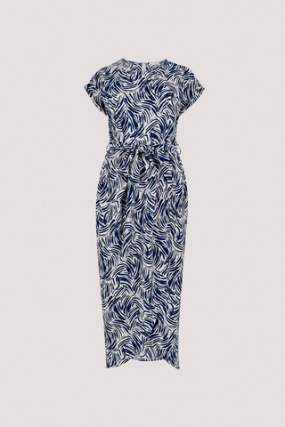 Brushstroke Print Faux Wrap Midi Dress