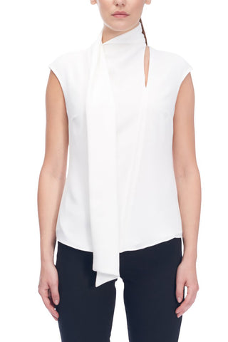 Soft-Crinkle Sleeveless Blouse with Scarf Ivory