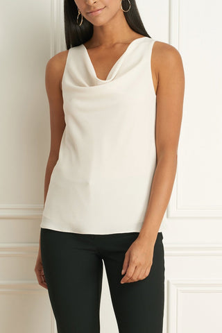Chiffon Sleeveless Blouse With Relaxed Cowl Neck Ivory