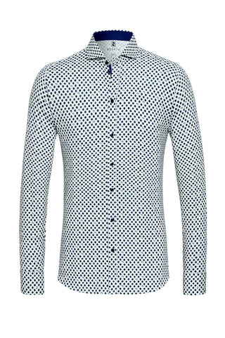 Long-Sleeved Knit Shirt with Blue-Dot Print