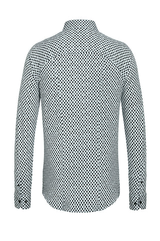 Long-Sleeved Sport Shirt With Grey-Dot Print on White