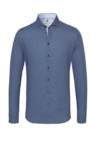 Long-Sleeved Knit Shirt with Blue-Black Spheres