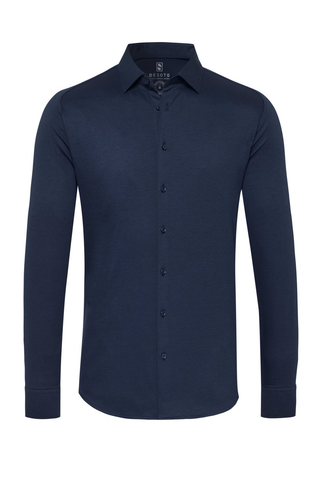 Solid Pique Desoto Long Sleeve Casual Shirt in Navy