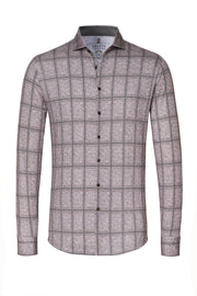Long-Sleeved Sport Shirt in Grey-Taupe Windowpane Pattern